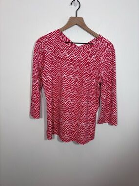 J. McLaughlin Catalina Cloth chevron dot 3/4 sleeve blouse top coral size medium